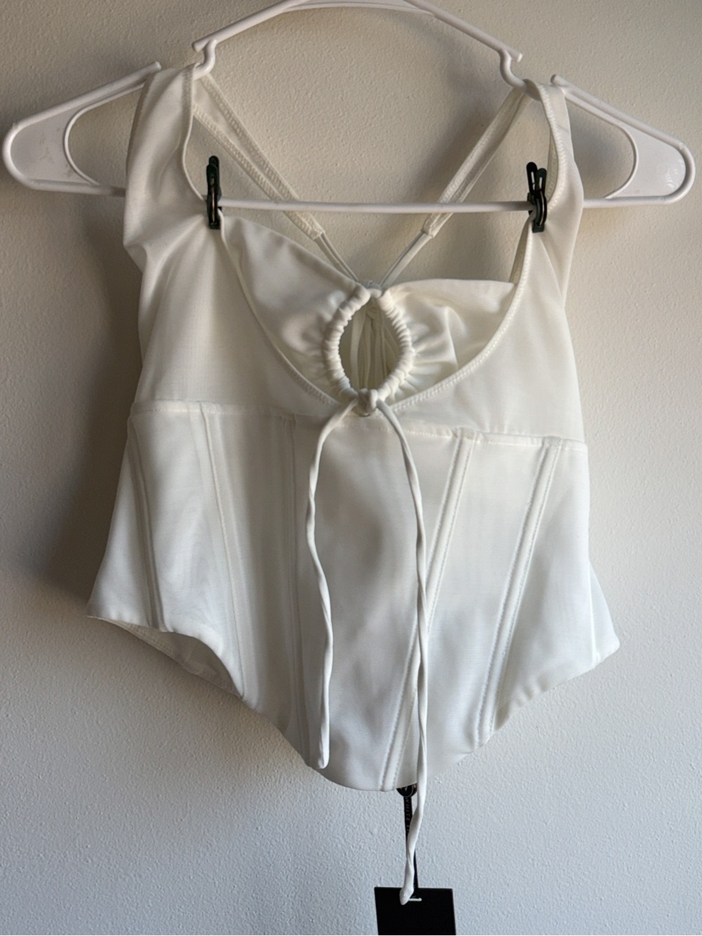 White Fox NWT White Corset Bustier Tank Top Cut Out Tie Front Zip Back XL